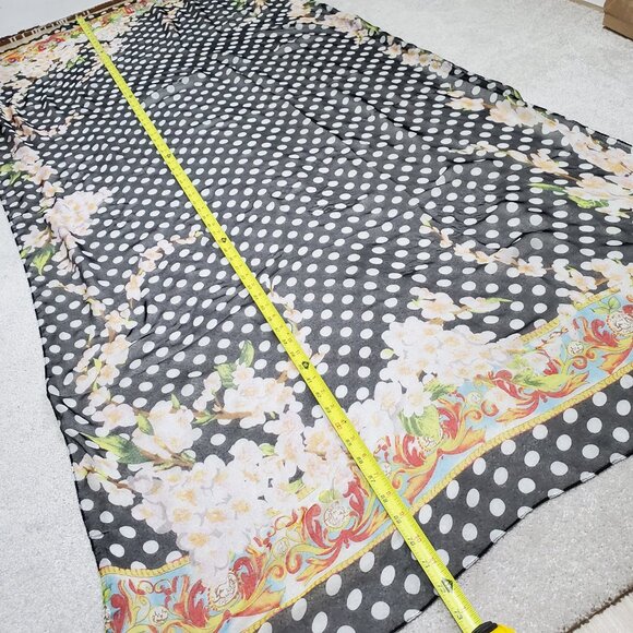 VINTAGE 100% Silk Polka Dot Floral Scarf Shawl Wrap Sheer Retro Pin-Up 72" x 35" - Picture 8 of 11